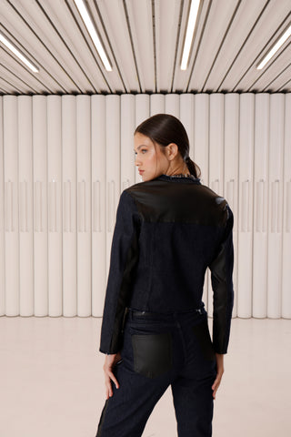 Deri Efektli Denim Pantolon