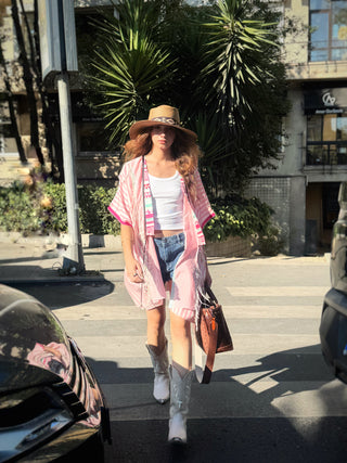 Geleneksel Hatay İpeği El Dokuması Pembe Kaftan