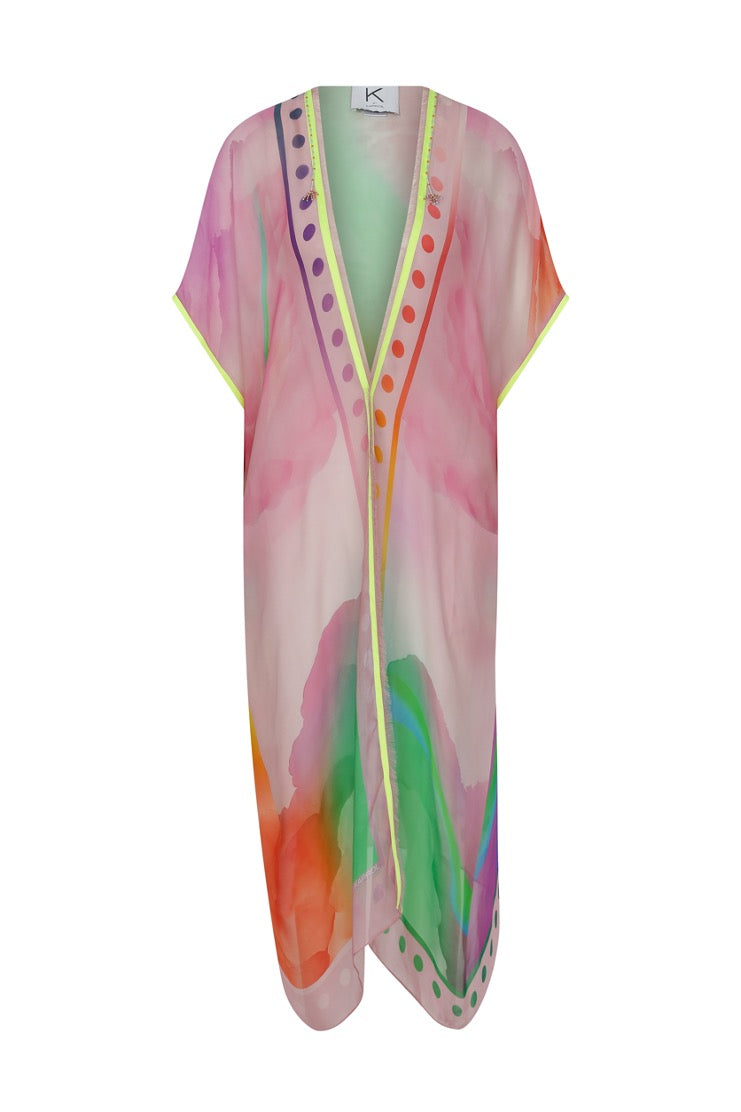 Powder Desen İpek Şifon Kaftan