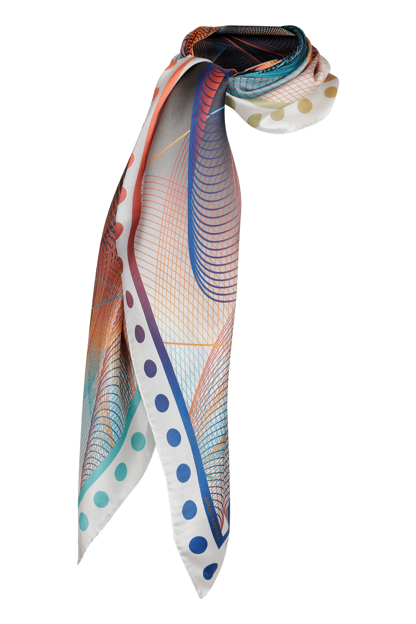 Arzu Kaprol-BİZ Astral Neon Gri Desen İpek Fular (50x50)