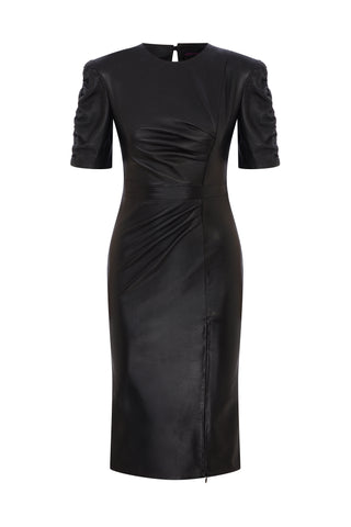 Black Leather Dress with Slit Detail