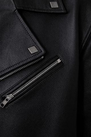 Siyah Oversize Biker Deri Ceket