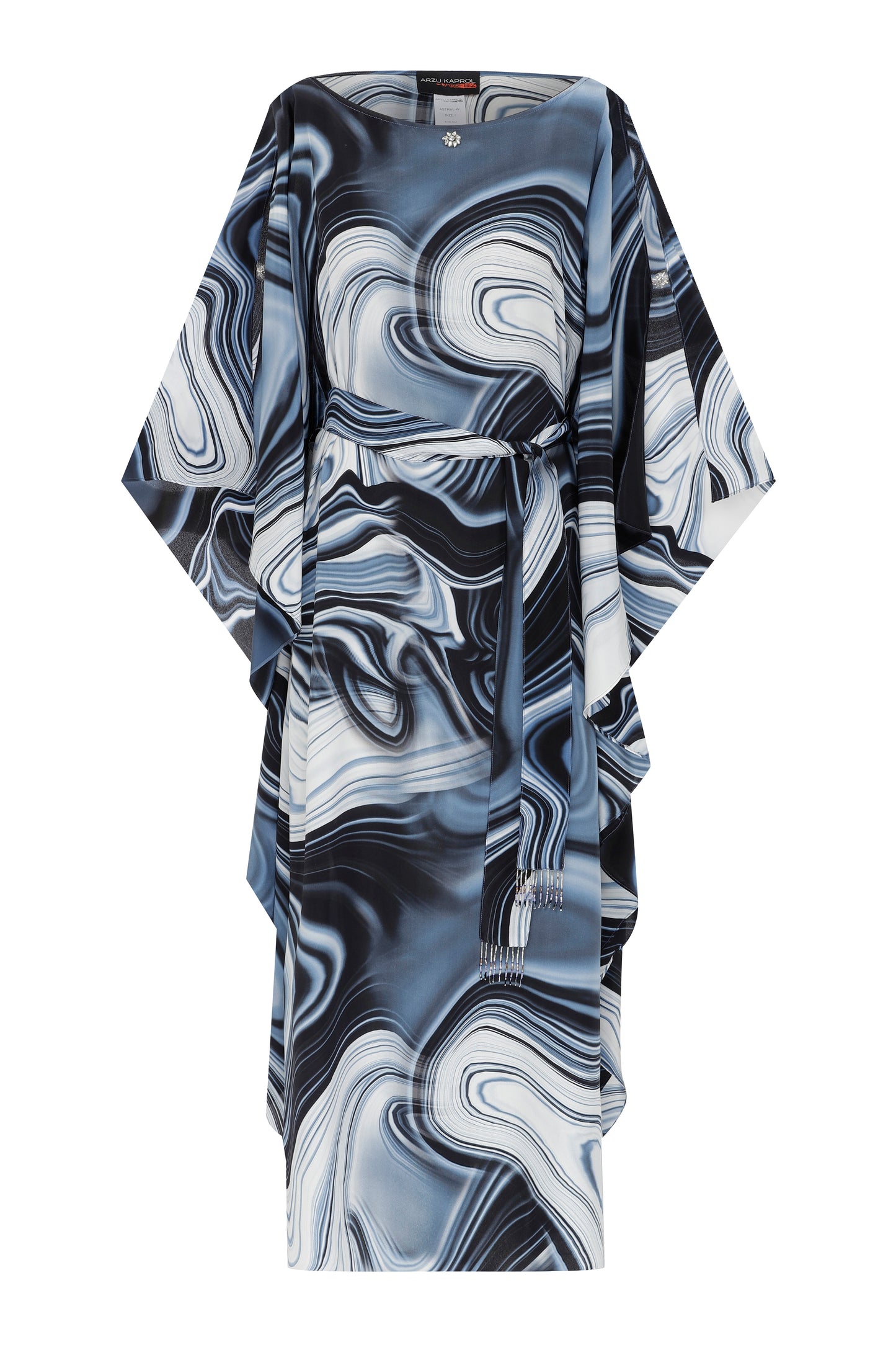 İşleme Detaylı Wave Desen İpek Elbise