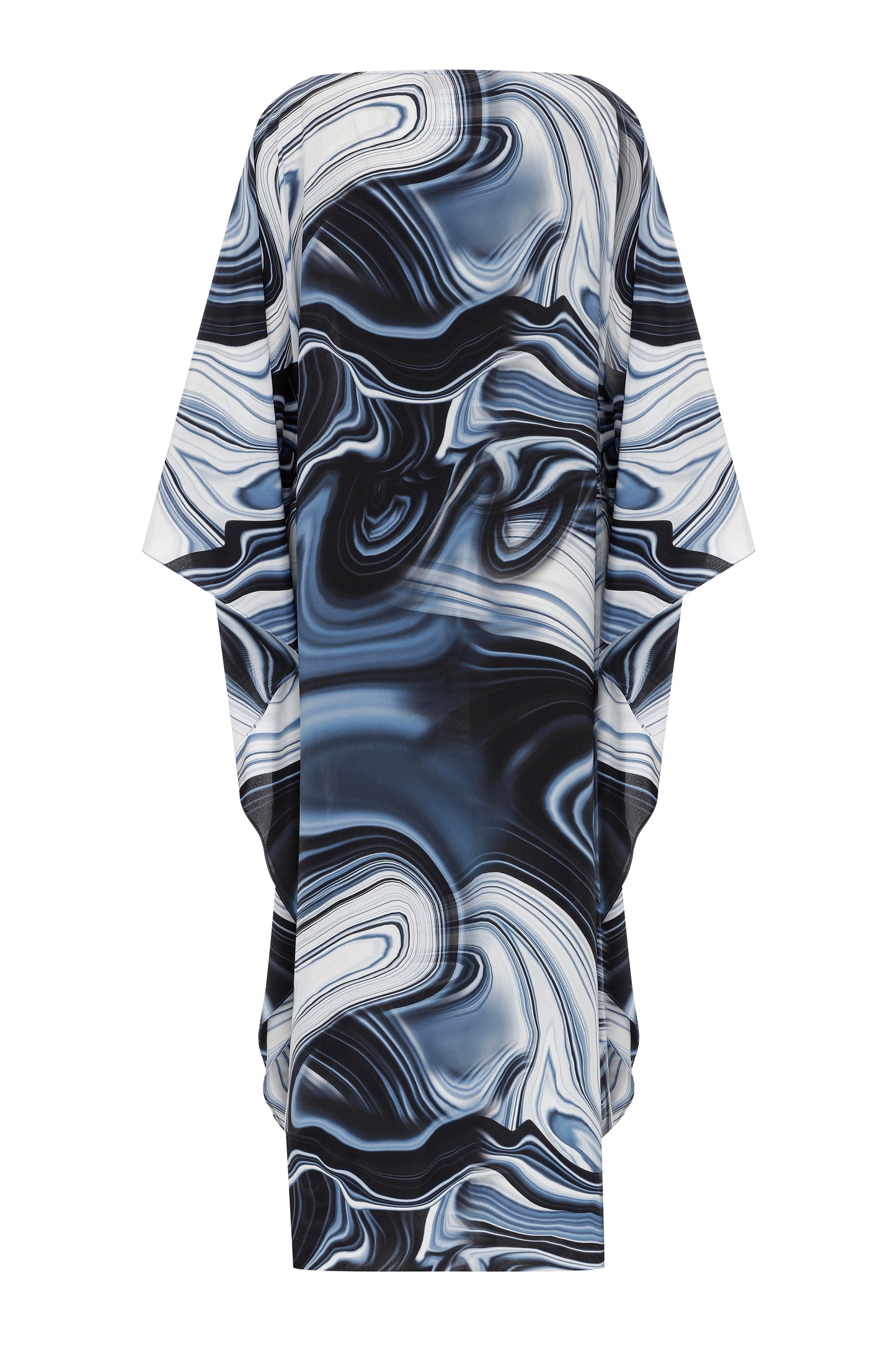İşleme Detaylı Wave Desen İpek Elbise
