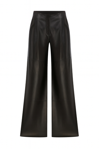 Kahverengi Deri Bol Paça Pantolon