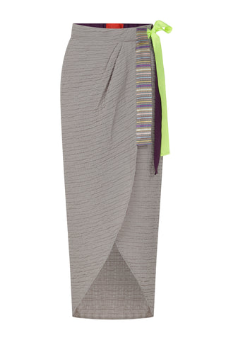 Crepe Grey Midi Wrap Skirt