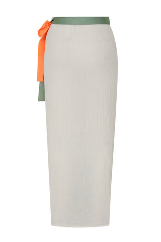 Crinkle-trimmed Ecru Midi Wrap Skirt