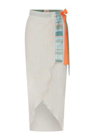 Crinkle-trimmed Ecru Midi Wrap Skirt