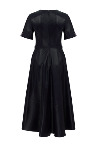 Lazer Kesim Detaylı İkonik Deri Elbise