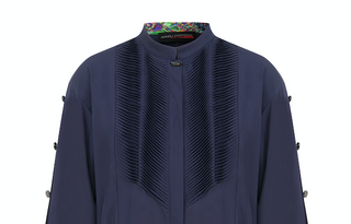 Hakim Yaka Lacivert Uzun Gömlek Elbise