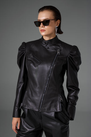 Kahverengi Karpuz Kollu Deri Ceket