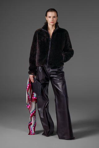 Leopar Desenli Çift Taraflı Shearling Kürk Ceket