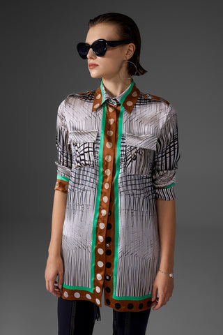 "Mirror self" Desenli İpek Gömlek