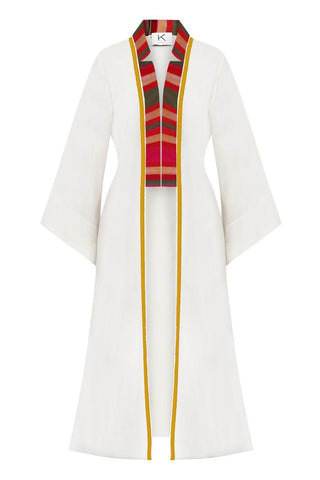 Kutnu Kumaş Detaylı Pamuk Uzun Kaftan