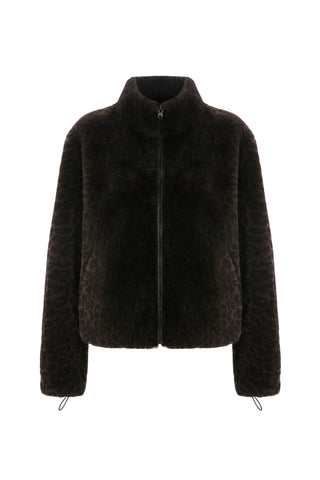 Leopar Desenli Çift Taraflı Shearling Kürk Ceket