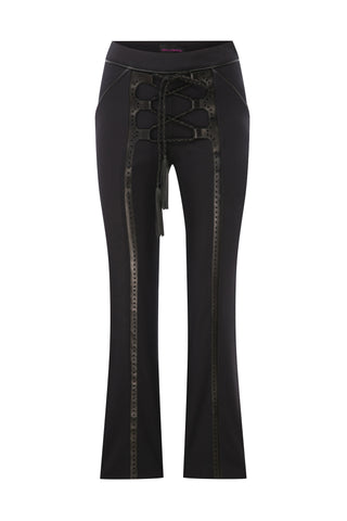 Siyah Deri Kordon Detaylı Pantolon