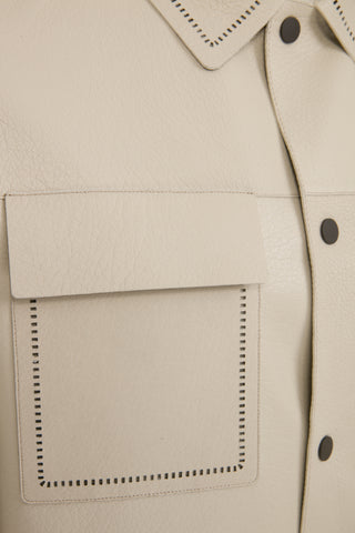 Bej Cep Detaylı Kadın Deri Ceket