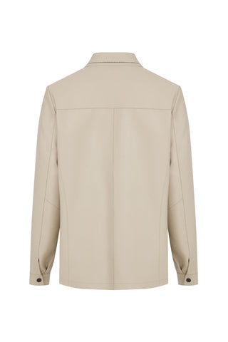 Bej Cep Detaylı Kadın Deri Ceket