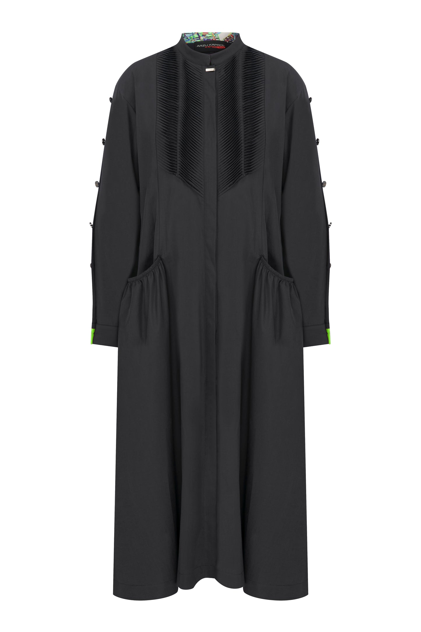 Hakim Yaka Siyah Uzun Gömlek Elbise