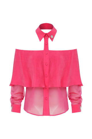 Kayık Yaka Pembe Cupro Gömlek