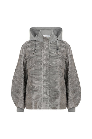 Hooded Jacket with Pleated Details