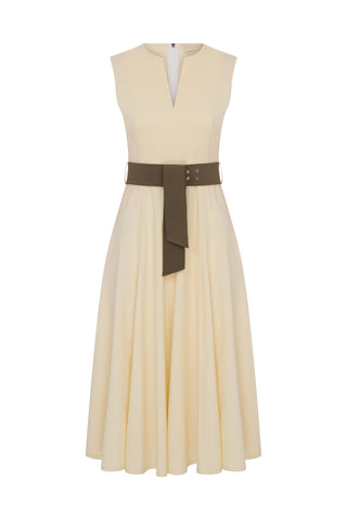 Butteryellow Rengi Midi Kuşak Detaylı Elbise