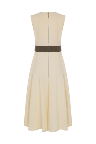 Butteryellow Rengi Midi Kuşak Detaylı Elbise