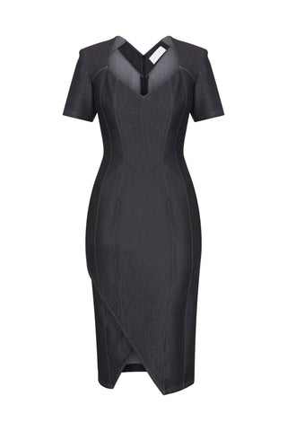 Antrasit Denim Midi Elbise