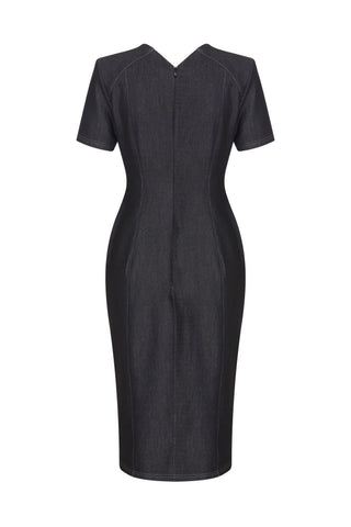 Antrasit Denim Midi Elbise