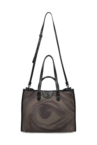 Göz Figürü Dokulu Örme Tote Çanta