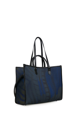 Lacivert Grafik Dokulu Örme Tote Çanta