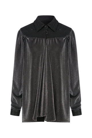 Gri Işıltılı Dökümlü Gömlek