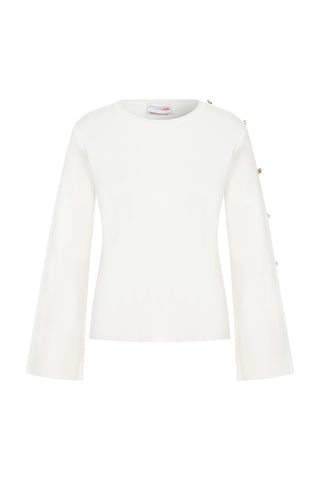 Long-sleeved button-detailed off-white knit sweater