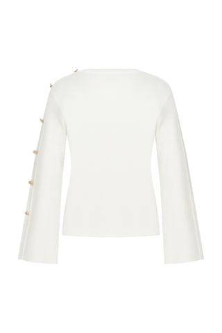 Long-sleeved button-detailed off-white knit sweater