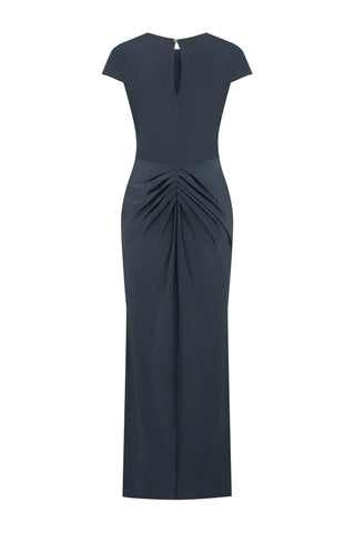 Drape Detaylı Gri Midi Jarse Elbise