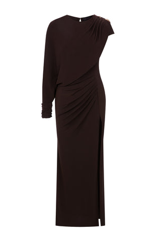 Drape Detaylı Bordo Midi Jarse Elbise