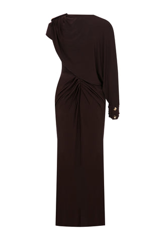 Drape Detaylı Bordo Midi Jarse Elbise