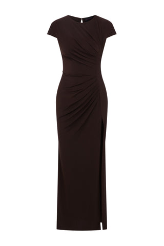 Drape Detaylı Bordo Midi Jarse Elbise