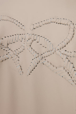 Bej Oversize Biker Deri Ceket