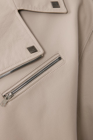 Bej Oversize Biker Deri Ceket