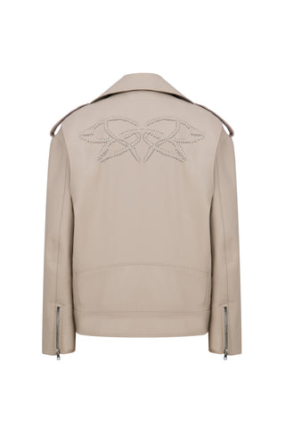 Bej Oversize Biker Deri Ceket