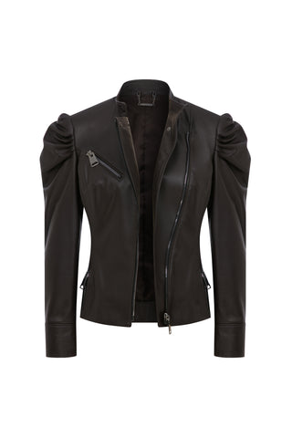 Kahverengi Karpuz Kollu Deri Ceket