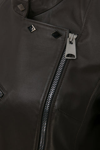 Kahverengi Karpuz Kollu Deri Ceket