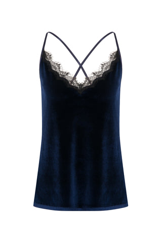 Dantel Detaylı Lacivet Kadife Bluz