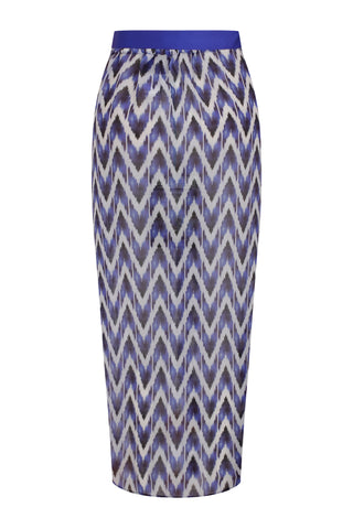 Indigo Ikat Pattern Midi Wrap Skirt