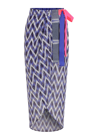 Indigo Ikat Pattern Midi Wrap Skirt