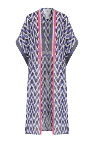 İndigo İkat Desen Pamuk Kaftan
