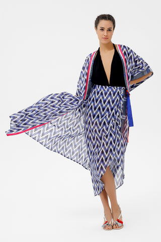 Indigo Ikat Pattern Midi Wrap Skirt