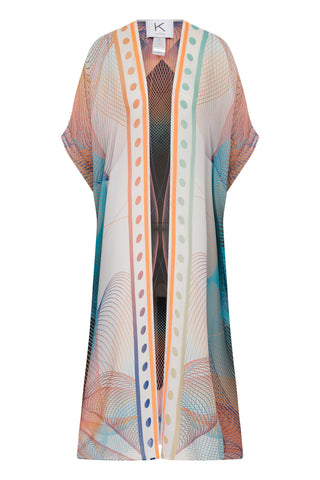 Astral Neon Desen İpek Şifon Kaftan